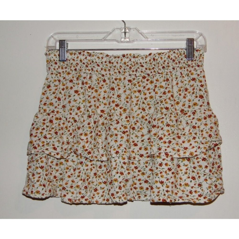 Joe B Joe Benbasset Floral Yellow Skirt Pleated Elastic Waist Size L